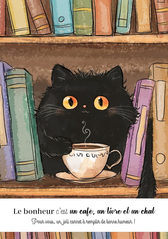 Carnet Le bonheur c'est un café, un livre et un chat