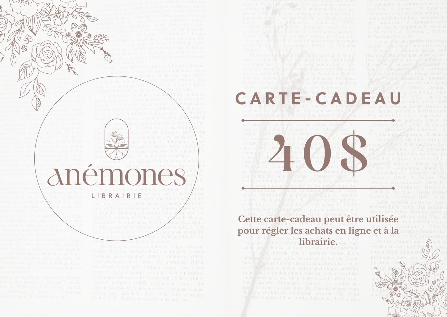 Carte-cadeau Librairie Anémones