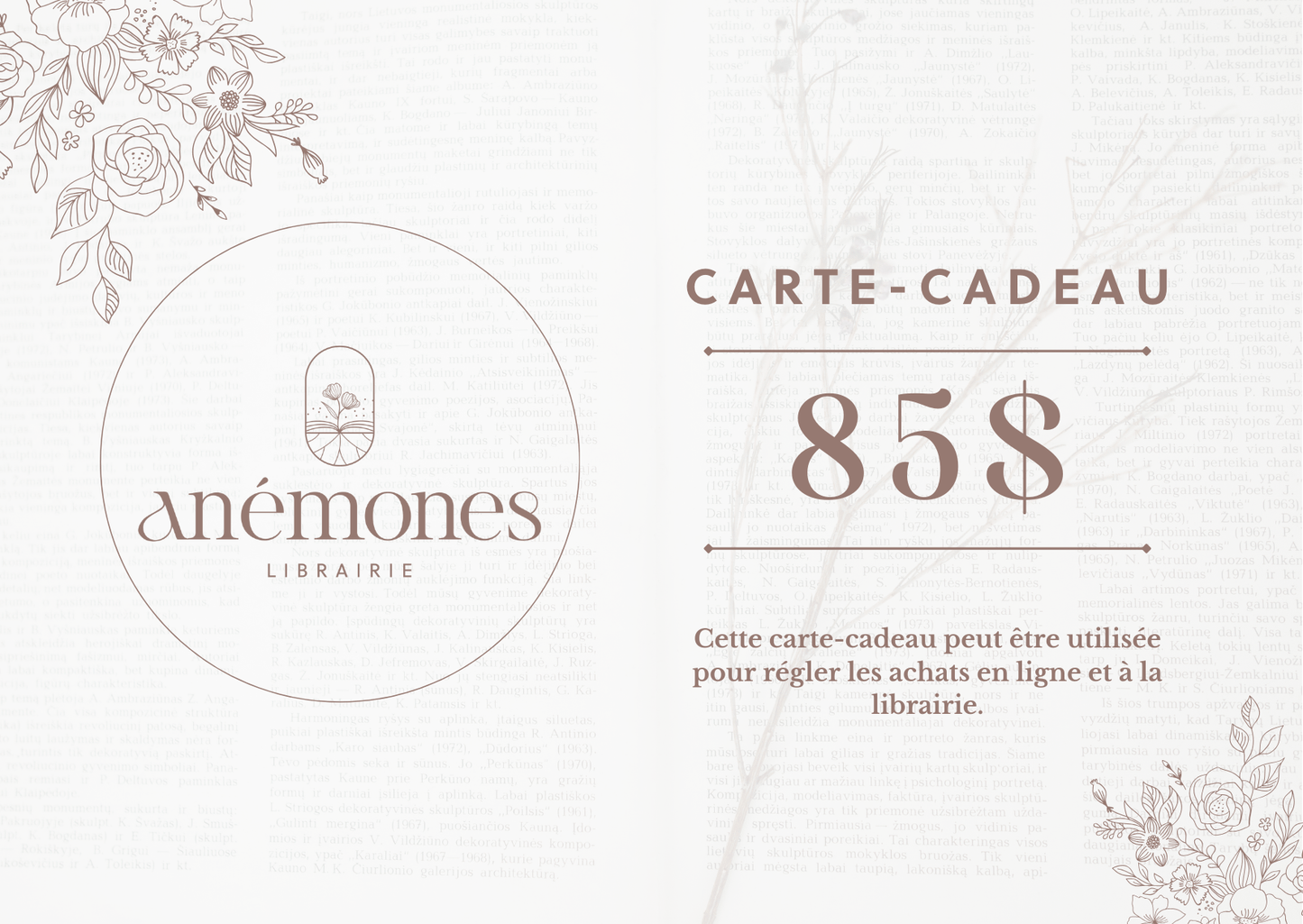 Carte-cadeau Librairie Anémones