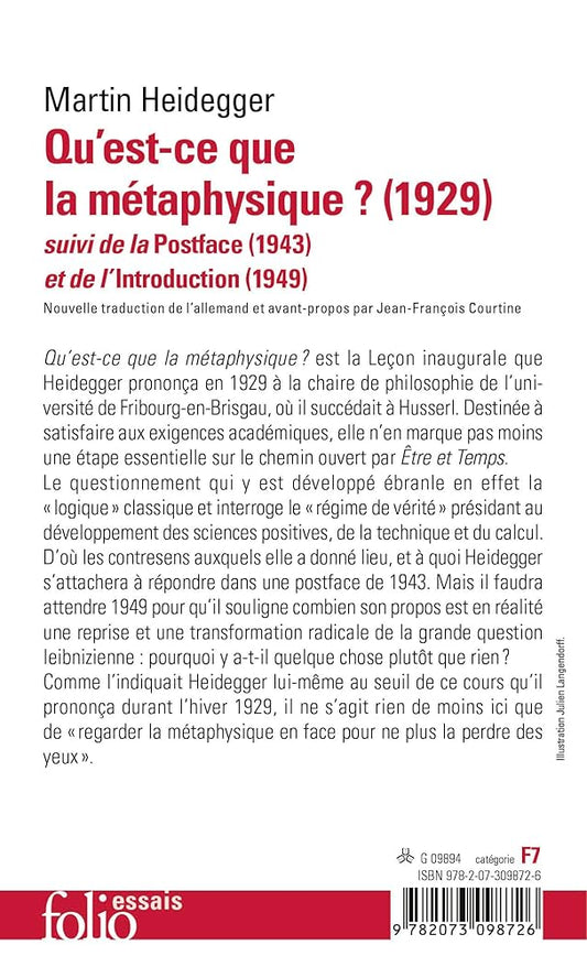 Qu'est-ce que la métaphysique ?: (1929)-Suivi de la Postface (1943) et de l'Introduction (1949) par  Heidegger 