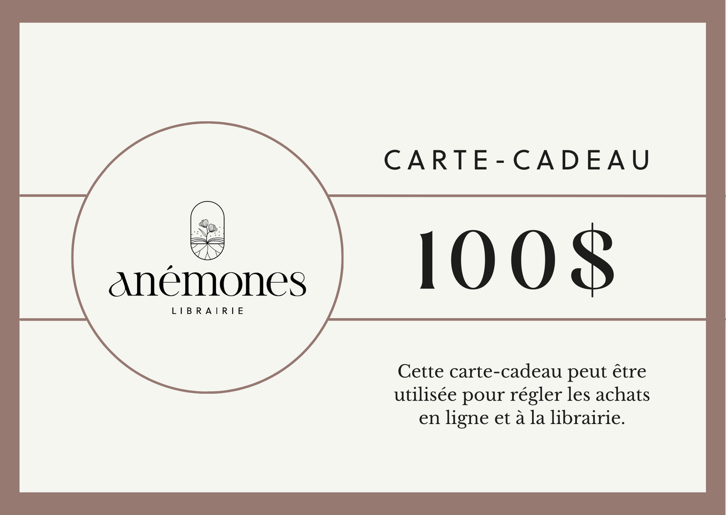 Carte-cadeau Librairie Anémones